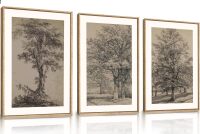 Vintage Tree Sketch Wall Art Set, Antique Tree Drawings Wall Decor, Nature Sketch Wall Painting, Framed Botanical Canvas Art Prints for Living Room, Bedroom, Dinning Room, Farmhouse