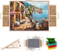 2 in 1 Rotating Puzzle Board with Drawers, 35"&times;27" 1500 Piece Jigsaw Puzzle Board with Protective Cover & 4 Wheels, 4 Puzzle Sorting Trays, Puzzle Table for Puzzles Lovers