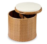 Round Wicker Ottoman, Multipurpose Furniture w/ Removable Cushion