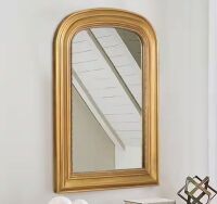 LuxHomez 23.6 in. W x 33.5 in. H Baroque Antique Brass Vintage Wooden Frame Arched Wall Mirror