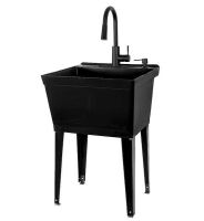 Complete 22.875 in. x 23.5 in. Black 19 Gallon Utility Sink with Black Metal Hybrid High Arc Faucet and Soap Dispenser