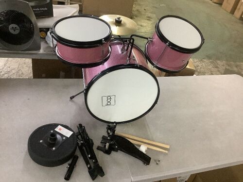 Kids Beginner 3-Piece Drum, Musical Instrument Set w/ Sticks, Stool, Pedal