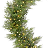 Pre-Lit Cedar Cypress Christmas Realistic Garland w/ Twinkling LEDs