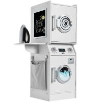 Pretend Play Kids Wooden Washer & Dryer Set w/ Laundry Accessories