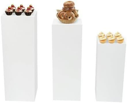 White Metal Square Pedestal Display Stands, 3 pc