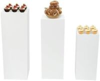 White Metal Square Pedestal Display Stands, 3 pc