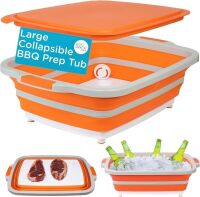 Lot of (2) Collapsible Food Prep & Cutting Board and Grill Caddy Tub with Colander & Lid