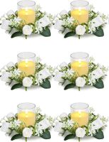 3" Rose Flower Wreaths with LED Candles, 12 pc