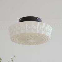13.7" White Glass Drum Ceiling Light Semi Flush Mount
