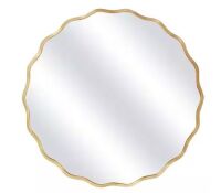 Hochwertiges 23.5 in. W x 23.5 in. H Round Gold Aluminum Alloy Framed Scalloped Wavy Wall Mirror