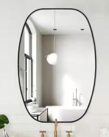 LuxHomez 20 in. W x 30 in. H Modern Oval Aluminum Frame Black Wall Mirror