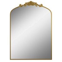Antique Cooper 36 in W x 30 in. H Vintage Arched Aluminum Framed Mirror with Carved Pattern Top for Hanging or Leaning