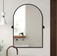 24 in. W x 31.5 in. H Modern Arch-Top Metal Framed Black Pivoted Wall Vanity Mirror