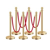 VEVOR Stanchions and Velvet Ropes 6Pcs, Hollow Base with Stainless Steel Post, 4 Red Velvet Ropes and Posts, Crowd Control Barriers Gold Stanchions