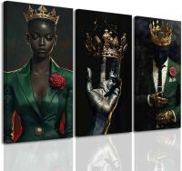 Black King and Queen Wall Art, 12" x 24", 3pc