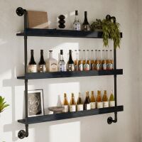 Solid Wood Shelf with Metal Pipe Brackets, 3-Tier, 48"