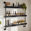 Solid Wood Shelf with Metal Pipe Brackets, 3-Tier, 48"