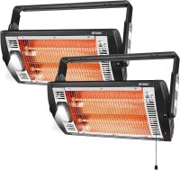 2 Packs Electric Garage Heaters, 1500W/750W Ceiling Mounted Heater Radiant Heaters with Halogen Light, 90 Degree Rotation, 5 Mode Settings, Space Heater for Garage, Shop, Large Room and Patio