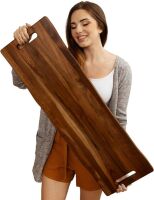 Large Acacia Serving Board with Handles, 36 x 12 Inch
