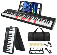 61 Key Keyboard Piano, Semi Weighted Electric Piano, Lighted Keys,8H Battery Life, USB-MIDI Keyboard -Includes Music Stand, Microphone, Stickers, Bag, Foldable Keyboard Piano for Kids/Beginners 61 Key Foldable