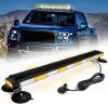 Roof Top Strobe Light Bar Amber White Emergency Traffic Advisor Lights, Double Side Warning Safety Flashing w/Magnetic Mount for Construction Vehicles Plow Trucks Pickup, Amber/White