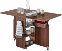 Multi-function Folding Dining Table with Wheels 3 Storage Shelves