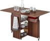 Multi-function Folding Dining Table with Wheels 3 Storage Shelves