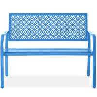 Indoor Outdoor Steel Bench w/ Geometric Backrest, Foot Levelers
