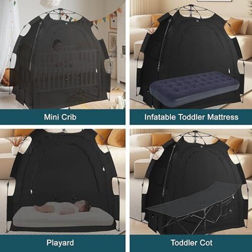 Blackout Tent for Pack N Play: Portable Baby Sleep Pod with 1-Click Setup, Mini Crib Cover with Monitor and Fan Pouches, Blocks 95% of Light, Travel Crib Canopy