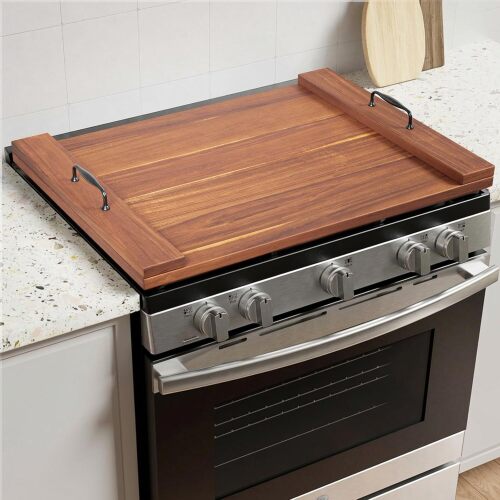 Noodle Board Stove Cover, Acacia Wood Stove Top Board for Gas Burners and Electric Stove, Extra Thick Wooden RV Stovetop/Sink Cover - Tray for Kitchen Counter Space