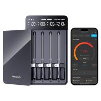 Bluetooth Wireless Meat Thermometer with 4 Probes, WiFi Unlimited Range, &plusmn;1.8℉ Accuracy, IP68 Waterproof Real Time Monitoring Digital Food Thermometer for Kitchen, BBQ, Grill, Oven, Smoker