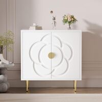 Storage Cabinet, Modern Cabinet with Decorative Flower Pattern Doors, Accent Sideboard Buffet Cabinet for Hallway, Living Room, Kitchen