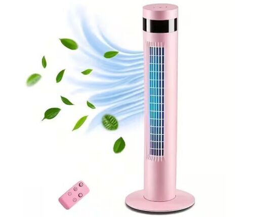 COWSAR 36 in. 3 Speed 11.81 in W Digital Oscillating Standing Bladeless Tower Fan with 12H Timer Remote Control in Pink