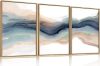 HLNIUC Blue Abstract Wall Art, Watercolor Line 16"x24" Framed Art Set of 3, Modern Wave Canvas Wall Decor, Natural Landscape Paint Stroke Prints for Living Room, Bedroom, Office