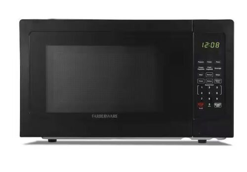 Farberware 1.1 Cu. Ft. Countertop Microwave Oven 1000W Power, Auto Cook Settings, Defrost, and Safety Lock, Black