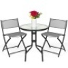 3-Piece Bistro Set w/ Glass Table, 2 Foldable Chairs&nbsp;