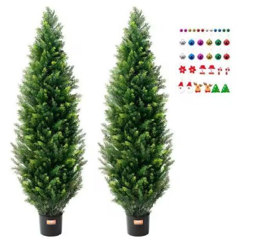 VEVOR Artificial Cedar Topiary Tree, 60 in. Tall with Pot, Set of 2