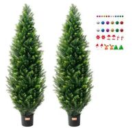 VEVOR Artificial Cedar Topiary Tree, 60 in. Tall with Pot, Set of 2