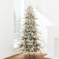 6' Pre-Lit Flocked Artificial Aspen Noble Fir Christmas Tree w/ Metal Stand