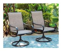 PHI VILLA Black Swivel Textilene Metal Patio Outdoor Dining Chair (2-Pack)