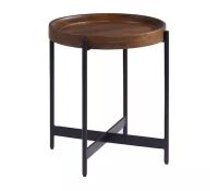 Alaterre Furniture Brookline 20 in. Round Wood End Table with Solid Wood Top and Black Metal Legs