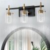 3-Light Black and Gold Vanity Light with 3 Color Modes (3000K/4000K/6000K), Eye Protection LED Bathroom Light Fixture, Dimmable Modern Wall Light Over Mirror with Clear Glass Shade