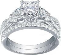 Newshe Jewellery Wedding Ring Set for Women Moissanite Engagement Rings 925 Sterling Silver Bridal Sets Princess Pear Promise Anniversary Band