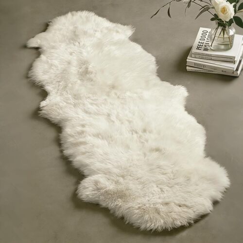 Genuine Sheepskin Rug with Little Patches | Premium Ivory White Fluffy Sheep Skin Carpet for Bedroom Fireplace | Soft Wool Throw for Elder, Pet | Luxurious Fur Rug for Chair, Sofa, Non Dyed 2FT*6FT