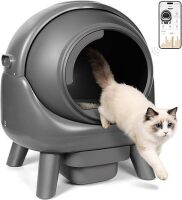 Self Cleaning Cat Litter Tray with APP Control, Anti-Pinch Automatic Cat Litter Tray with Safety Protection, Scoop Free Smart Robot Litter Box for Multiple Cats Households, Includes Waste Bags