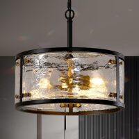 Farmhouse Glass Drum Chandelier for Dining Room | 13" Entryway Light Fixture | 3-Light Kitchen Chandelier Over Table | Bedroom Living Room Hallway Foyer Pendant Ceiling Light Fixture