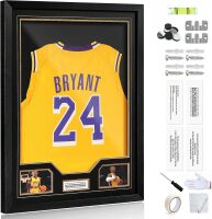 JupDec Jersey Frame Display Case, Large Clear Acrylic Shadow Box with UV Protection for Baseball Basketball Football Soccer Hockey shirts, Wall Mount Wooden Showcase, Idea Gift for Sports fans, 1 pack