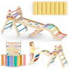 KidsBuddy Pikler Triangle Set with Cushion, 9-in-1 Kids Climbing Toys for Toddlers 1-3 Inside,Montessori Toddler Climbing Toys Indoor,Baby Playground for Children (Rocket Pattern)