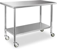 Stainless Steel Prep Table with Wheels, 60" x 24"