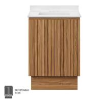 Glacier Bay Precine 25 in. Single Sink Natural Teak Bath Vanity with White Engineered Stone Top